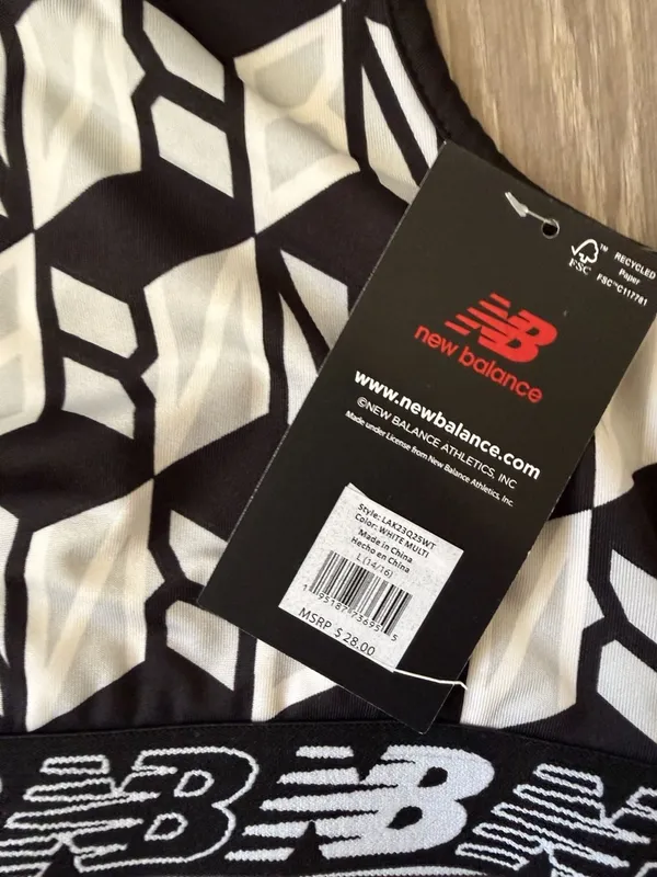 New Balance White Multi Geometric Print Racerback Sports Bra L (14/16) - Image 3