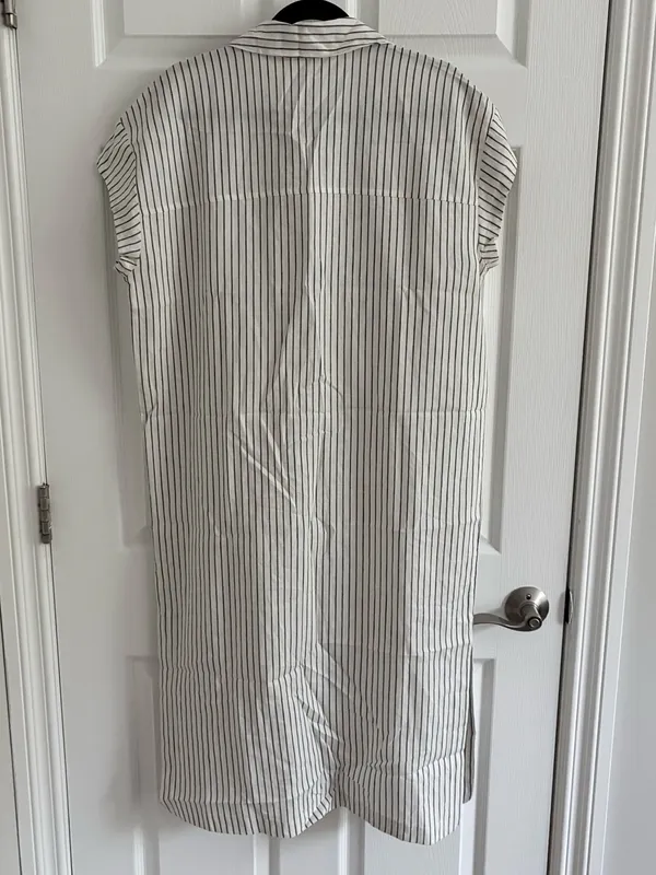Calia Swim Coverup Dress Yucatan Stripe Ivory Linen Blend Button Down NWT Medium - Image 9