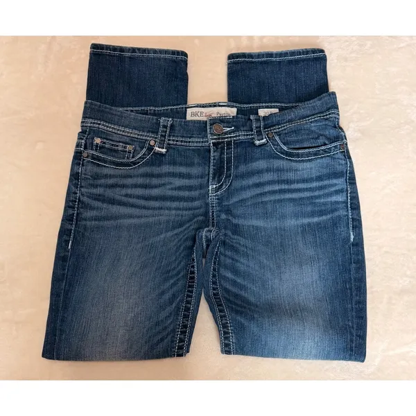 BKE Payton Straight Leg Jeans Womens 30R Medium Dark Wash Thick Stitch Buckle - Image 4