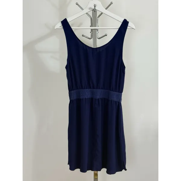 Wilfred Aritzia Women’s Navy Blue Mini Dress Smocked Waist Scoop Neck Size S - Image 6
