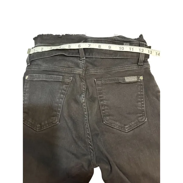 7 For All Mankind Black Raw Waist Belted Stretch Jeans Size 26 - Image 5