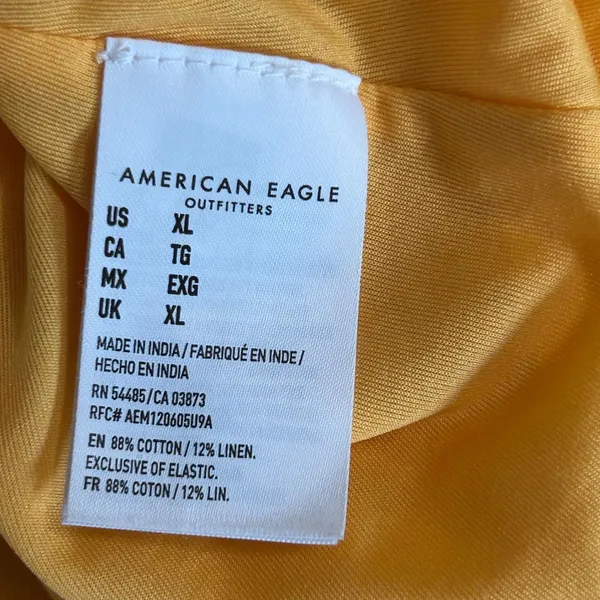 American Eagle Yellow Cotton Linen Smocked Back Mini‎ Dress XL 03873-1206-05U9A - Image 7