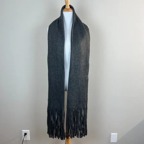 Lucky Brand Heather Dark Grey Brushed Knit‎ Fringe Long Scarf Soft Wrap New NWT - Image 5