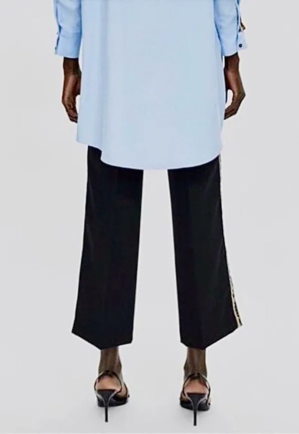 Zara Wide Leg Side Tape Stripe Pants Trouser Sz Medium Black - Image 2