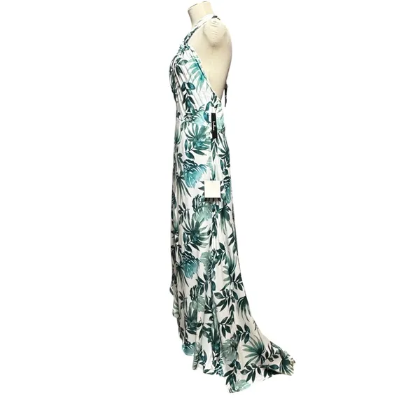 Lulus Marisha White Green Leaf Print Halter Wrap Dress Large - Image 3