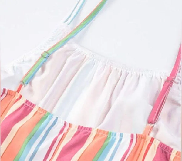 The Lace Daisy NEW Colorful Striped Spaghetti Strap Handkerchief Hem Maxi Dress Size Large - Image 9