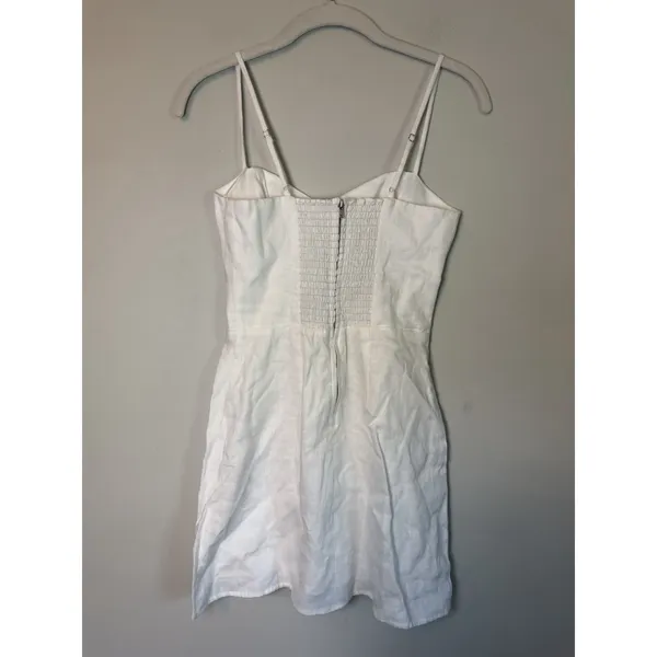 Reformation White Linen Mini Dress Sweetheart Neckline Smocked Back Sz 0 NWT - Image 5