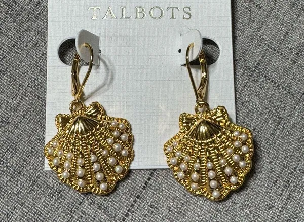 Talbots Gold & Pearl Shell Drop Earrings NWT - Image 7