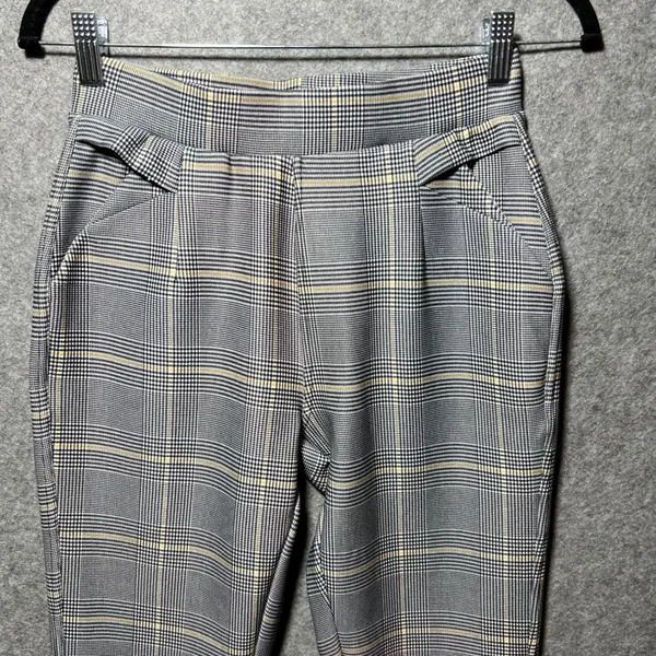 Indero Grey Glen Plaid High Waisted Pull On Trousers Dress Pants S M Tapered - Image 6