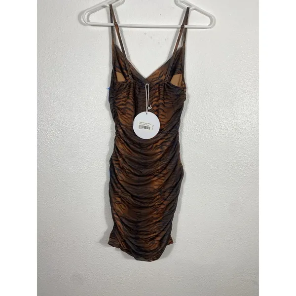 Princess Polly Tiger Print Ruched Mesh Mini Dress Size 2 Brown Black Y2K Party - Image 8