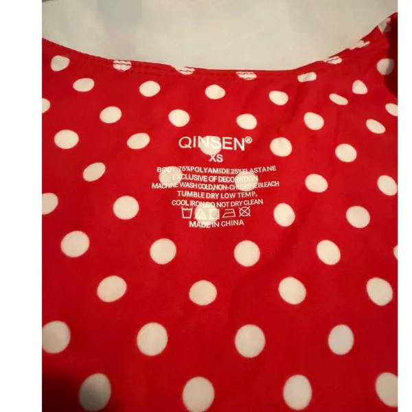 QINSEN Womens Red White Polka Dot Tank Top Scoop Neck Stretch XS - Image 6
