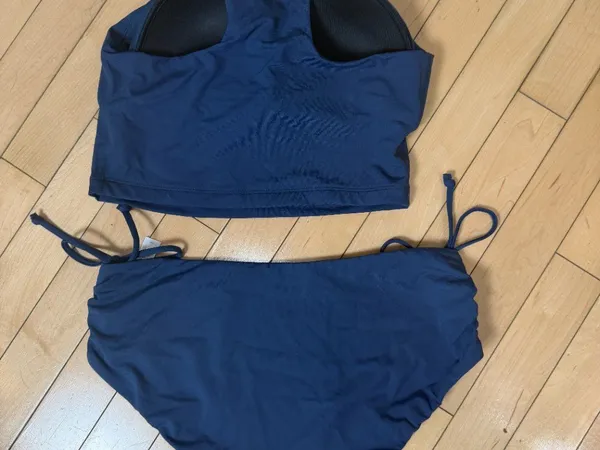 CRZ YOGA High Neck Tankini Top & Side Ruche Bikini Bottom Set Navy Blue Size S - Image 5