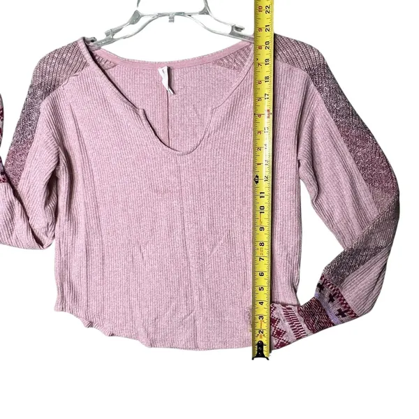 Daily Practice Anthropologie Shirt Womens XS Pink Waffle Knit Thermal Split Neck - Image 8