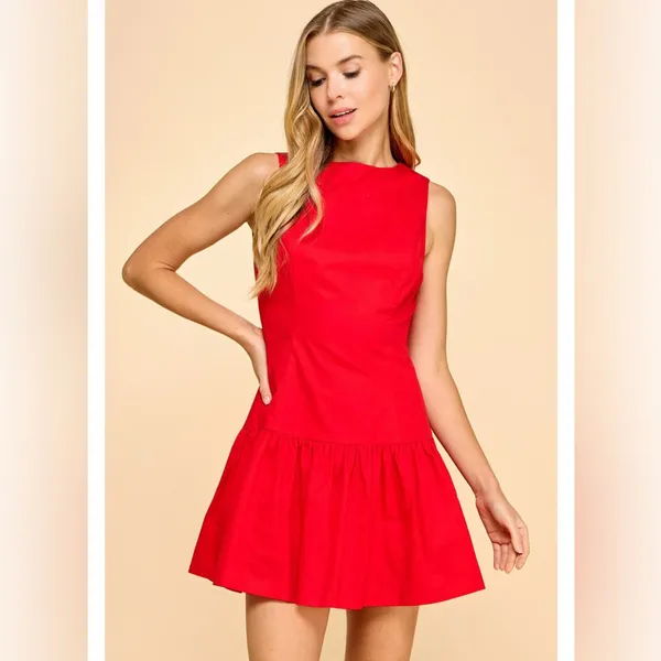 TCEC Red and Black Pleated Sundress Casual - Image 4