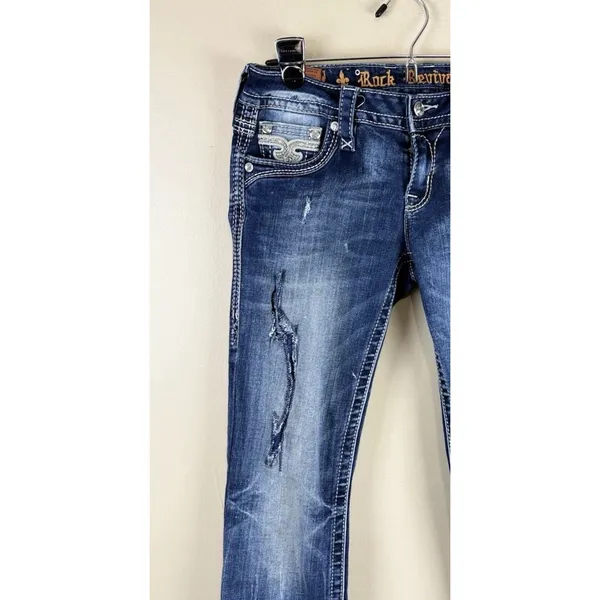 Rock Revival Jeans Womens 27 Effie Boot Cut Low Rise Rhinestone Flap Pockets - Image 3