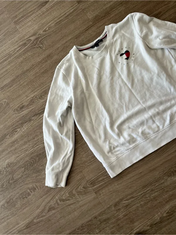 Tommy Hilfiger Womens Crewneck Sweatshirt Large White Heart Logo Cotton Preppy - Image 3