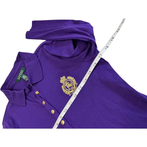Lauren‎ Ralph Lauren Purple 3/4 Sleeve Polo Shirt Gold Crest Embroidery M - Image 7