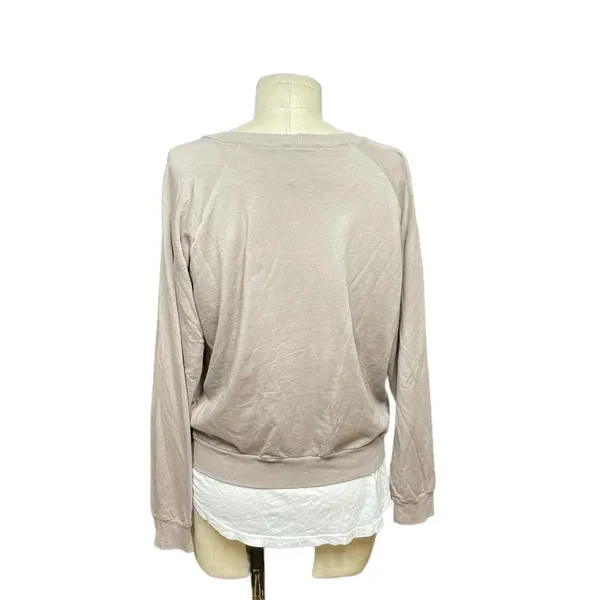 Monrow Distressed Double Layer Sweatshirt Fawn White Size‎ Medium Tan - Image 6