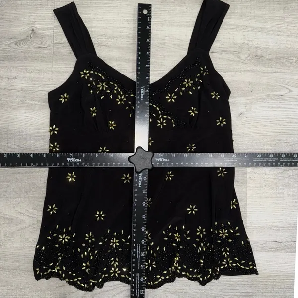 Y2K PL Dress Barn Boho Floral Sleeveless Beaded Formal Tank Top Shirt - Image 4