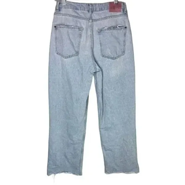 ZARA Vintage Relaxed Style High Rise Wide Leg Raw Hem Casual Cotton Jean 4 Blue - Image 13