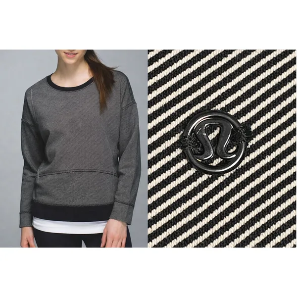 Lululemon Keep Up Crew Size 6 Black Stripe Cotton Fleece Athleisure Sweatshirt - Image 2