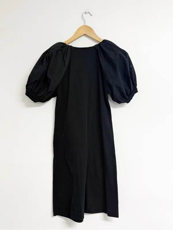 Maeve Anthropologie Annika Knit Mini Dress XS Black Puff Sleeve V-Neck - Image 7
