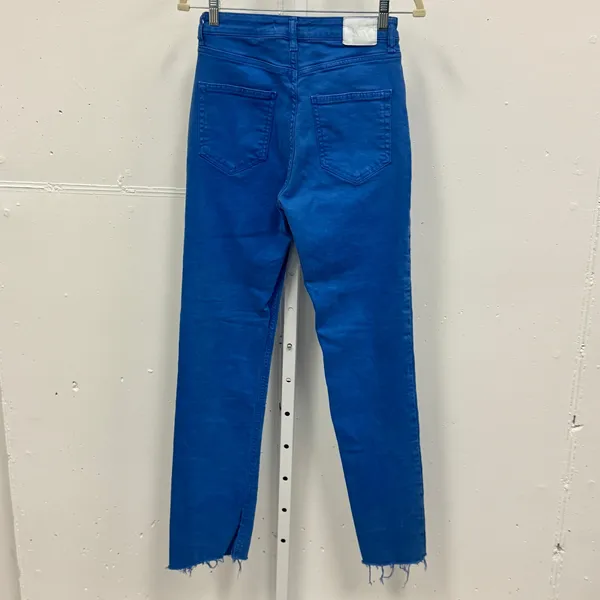 Zara High Waisted‎ Skinny Jeans Cobalt Blue Raw Hem Side Slit Women's Size 4 W26 - Image 2