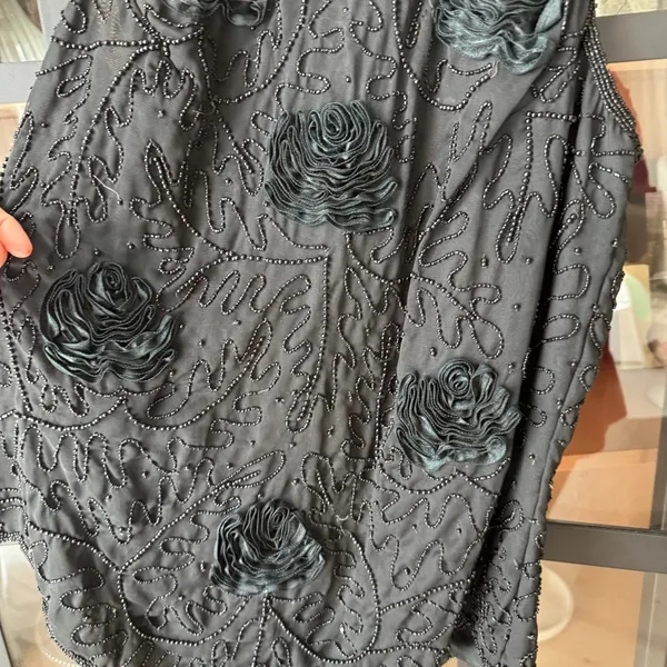 Vintage Reggio beaded rosettes roses top blouse mock neck sleeveless embroidered - Image 5