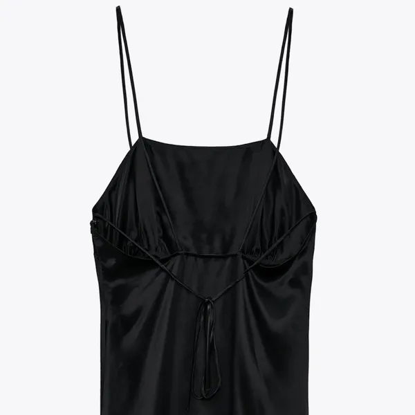Zara MIDI SLIP SATIN DRESS Straight Neck w/ Spaghetti Straps Black Size S NEW - Image 12