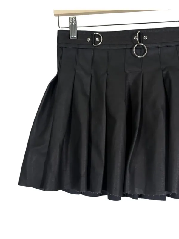 Current Mood Dolls Kill Faux Leather PLeated Mini Skirt in Black Size Small - Image 4