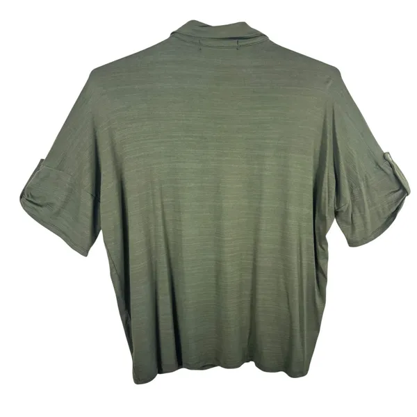 Coin 1804 Green Collared Short Roll Tab Sleeve Knit Button Up Blouse Size Large‎ - Image 2