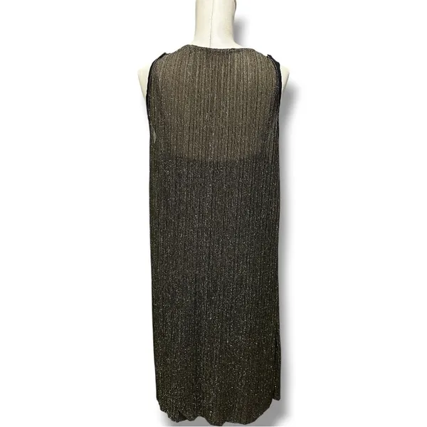 303 MANGO Suit | NWOT Turkey Metallic Gold Shimmer Sleeveless Midi Dress (Sz M) - Image 4