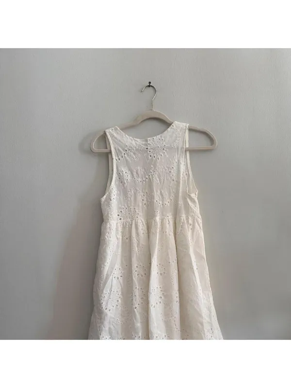 White Eyelet Cotton Dress with Floral Embroidery - Image 4