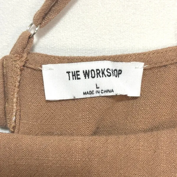 The Workshop Maxi Dress Almond Brown Linen Blend Open Back Minimalist Neutral L - Image 5
