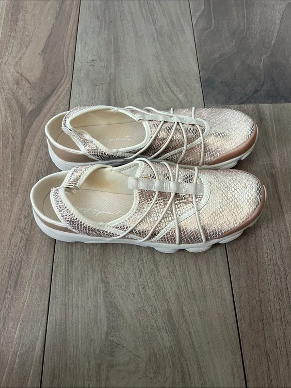 Women's Rose Gold Slip-On Sling Back Metallic Snake Print Athletic Sneakers - Image 3