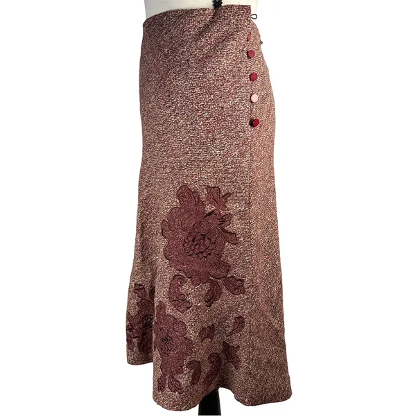 Vintage Express Burgundy Tweed Floral Appliqué Skirt | Y2K | Size 1/2 - Image 3