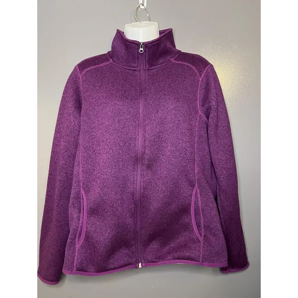 Eddie Bauer Jacket Womens Large Purple Fleece Full Zip Stand Collar Pockets - Image 2
