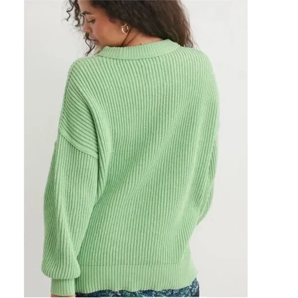 Aerie Beyond Chenille Sweater Fresh Green Ribbed Women's Crewneck Knit Sweater - Image 2