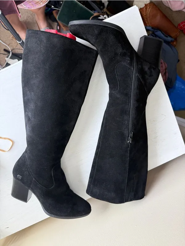 Born Elbe Black Suede Heeled Tall Boots Size 9 - Image 7