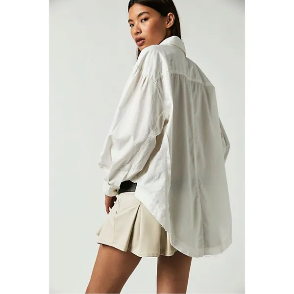 Free People Bohemian Preppy Oversized Happy Hour Solid Poplin Top White Medium - Image 9