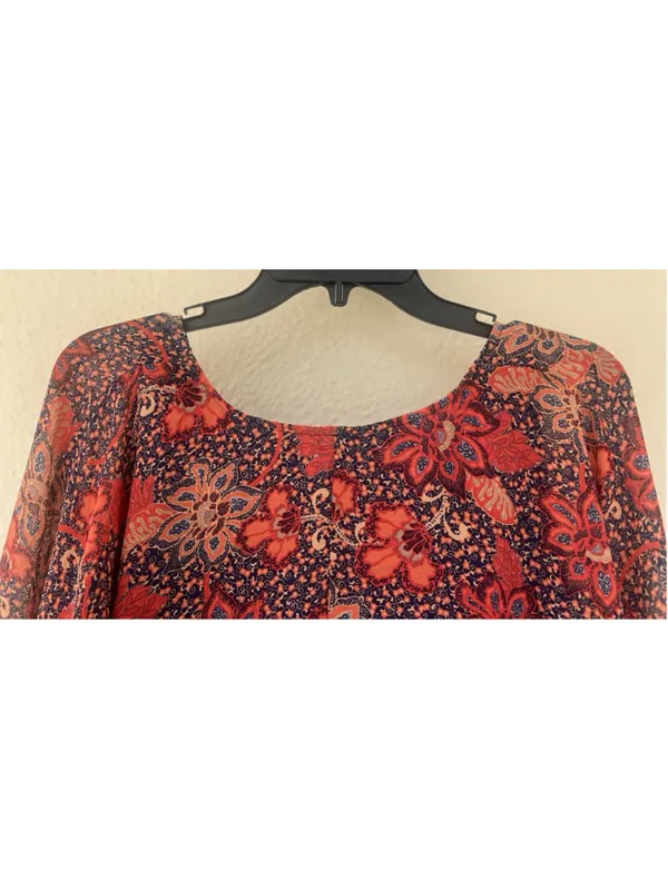 Free People Teegan Mini Dress M Peach Combo Floral V Neck Boho Western Festival - Image 5