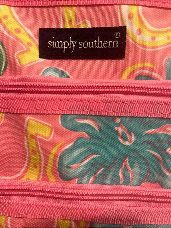 Simply Southern Crossbody Bag Pink Tropical Horseshoes Pockets Zippered - Image 4