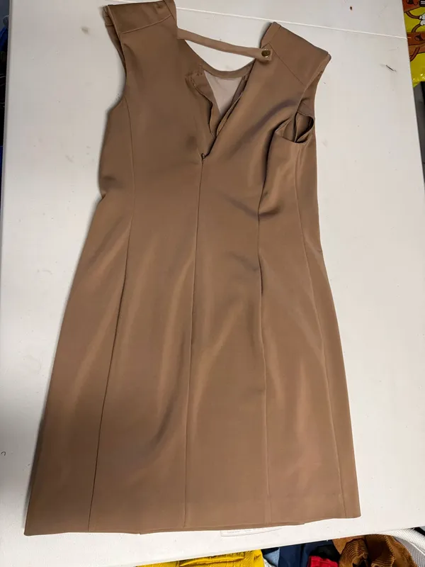 Vintage forever 21 brown Sleeveless Tan scuba Sheath Dress size large EUC - Image 3