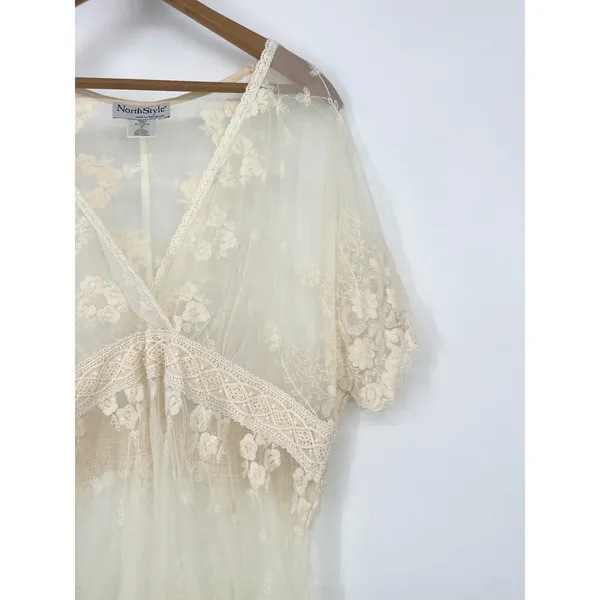 NorthStyle Women XL Ivory Sheer Mesh Lace Tunic Top Boho Romantic Fairy Ethereal - Image 3