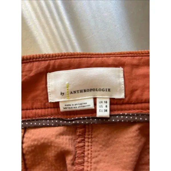 By Anthropologie Orange Corduroy Cropped Flare Pants Patch Pockets Size 6 - Image 4