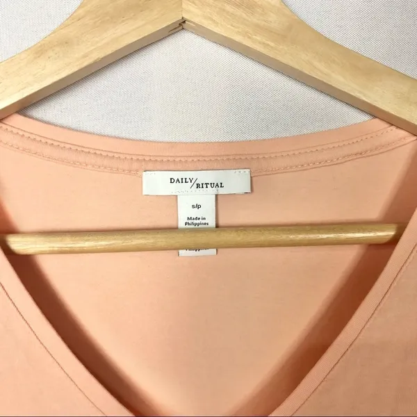 Daily Ritual Peach‎ Orange Supima Cotton V-Neck 3/4 Sleeve Long Sleeve S - Image 5