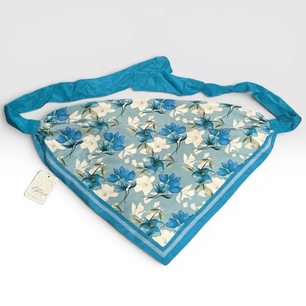 Free People x Namjosh Blue Floral Silky Headscarf Kerchief Hair Wrap Tie‎ NEW - Image 2