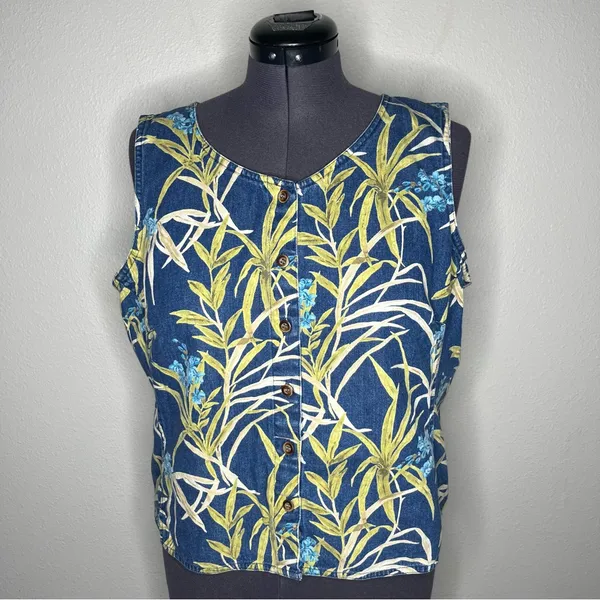 90s Vintage Liz Claiborne Floral Sleeveless Denim Vest Top Western Cottagecore - Image 4