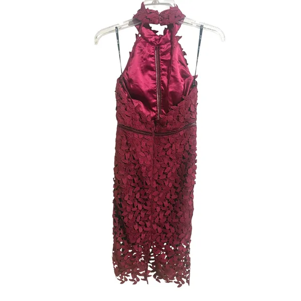 Bardot Gemma Burgundy Lace Halter Midi Dress XS 4 NWT $119 Open Back - Image 4