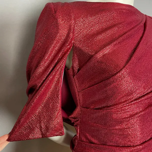 Eliza J Cocktail Dress Capelet Sleeve NWT Ruched‎ Sparkly Red Draped Back Size 8 - Image 14